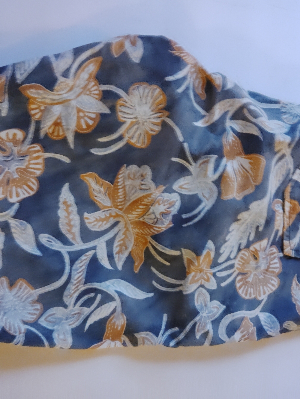 Blue Floral Print Scarf with Mustard Accents